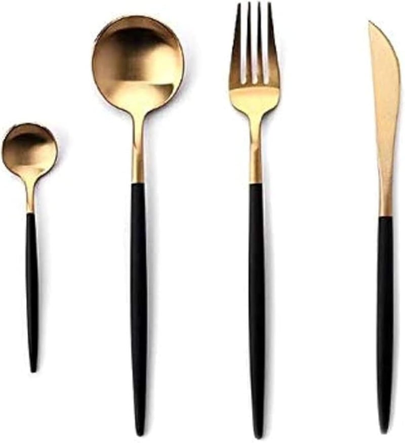 FORERA Premium Golden Black Stainless Steel 4 Piece Spoon Set for Upscale Table Presentation and Daily Dining